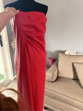 Zara Pleather Red Strapless Maxi Dress